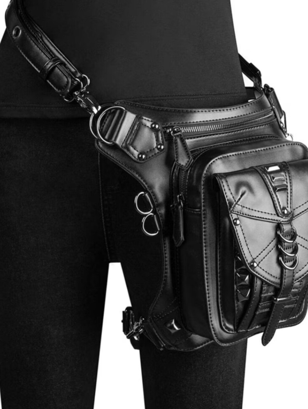NWT Faux Leather Waist Drop Leg Bag Crossbody Fanny Pack Backpack In Black
